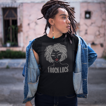 "I Rock Locs" Rhinestone Unisex Black T-Shirt: Shine with Pride