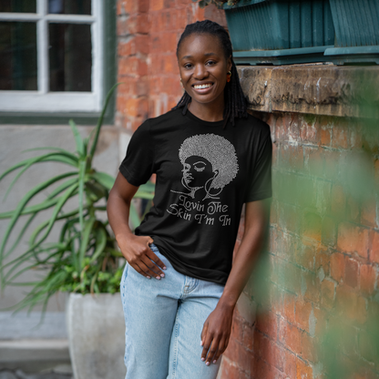 "Loving the Skin I'm In" Rhinestone Unisex Black T-Shirt: Embrace Your True Beauty