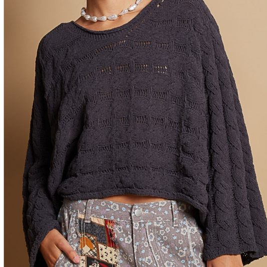 POL Round Neck Cable Knit Cropped Sweater