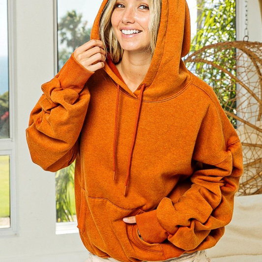 BiBi Ruched Long Sleeve Washed Fleece Hoodie