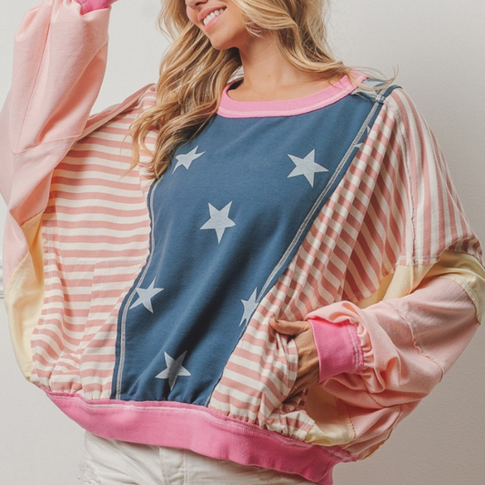 BiBi Stars and Stripes Round Neck Long Sleeve Top