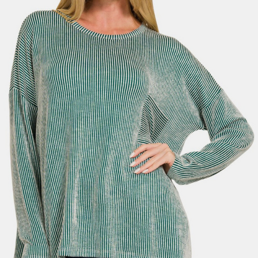 Zenana Ribbed Striped Long Sleeve T-Shirt