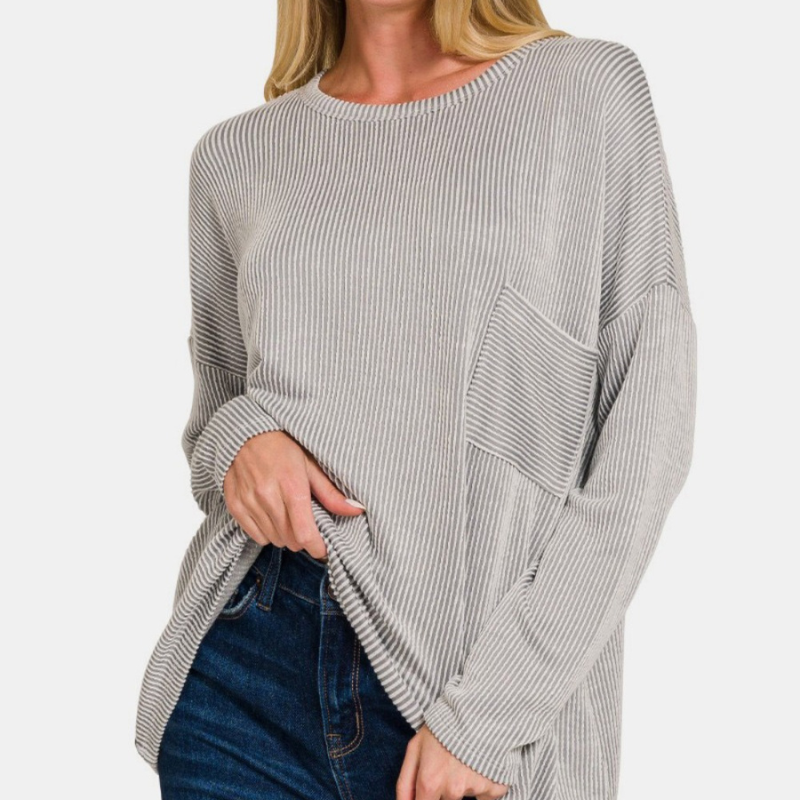 Zenana Ribbed Striped Long Sleeve T-Shirt