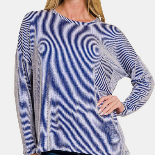 Zenana Ribbed Striped Long Sleeve T-Shirt