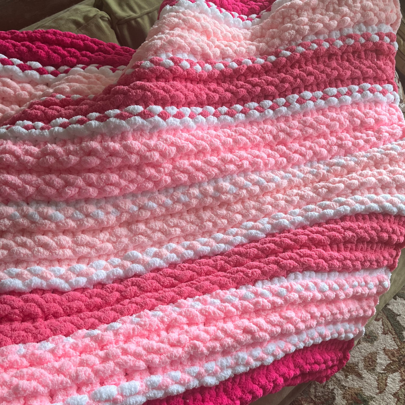 Pretty in Pink Handknit Blanket, a Luxurious 50x50 inch Masterpiece