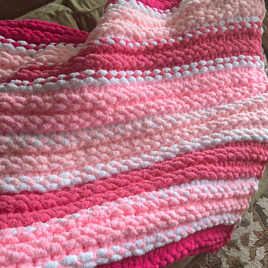 Pretty in Pink Handknit Blanket, a Luxurious 50x50 inch Masterpiece