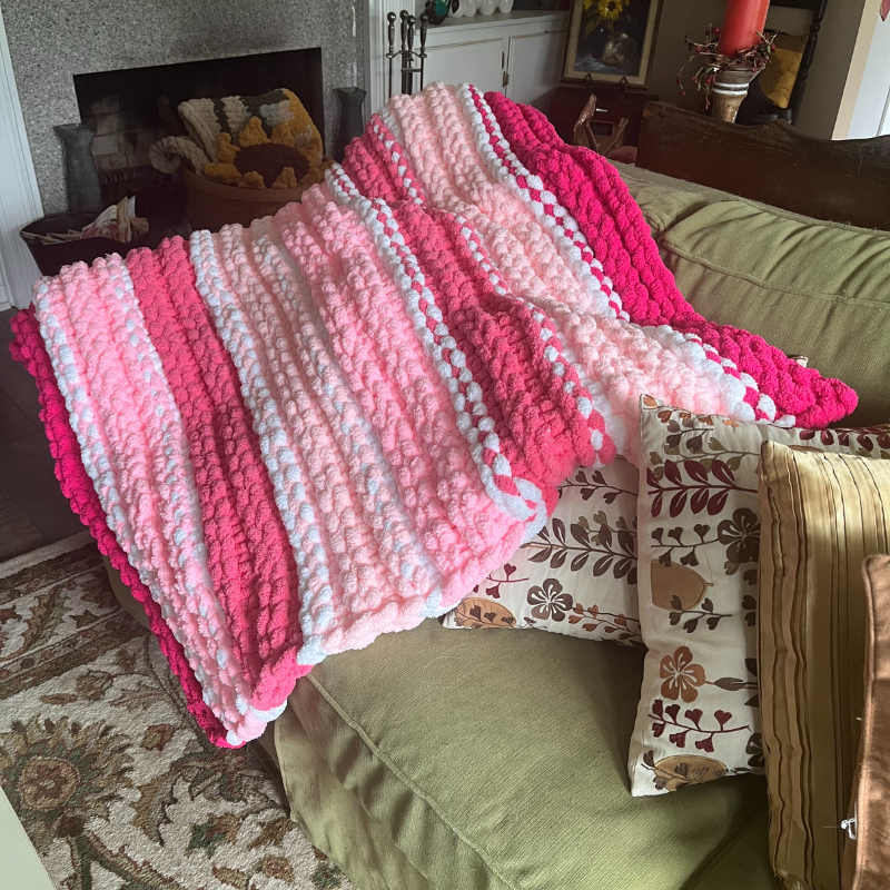 Pretty in Pink Handknit Blanket, a Luxurious 50x50 inch Masterpiece