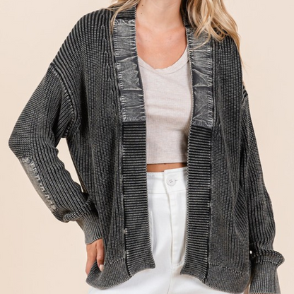 Mittoshop Contrast Patch Open Front Mineral Wash Cardigan