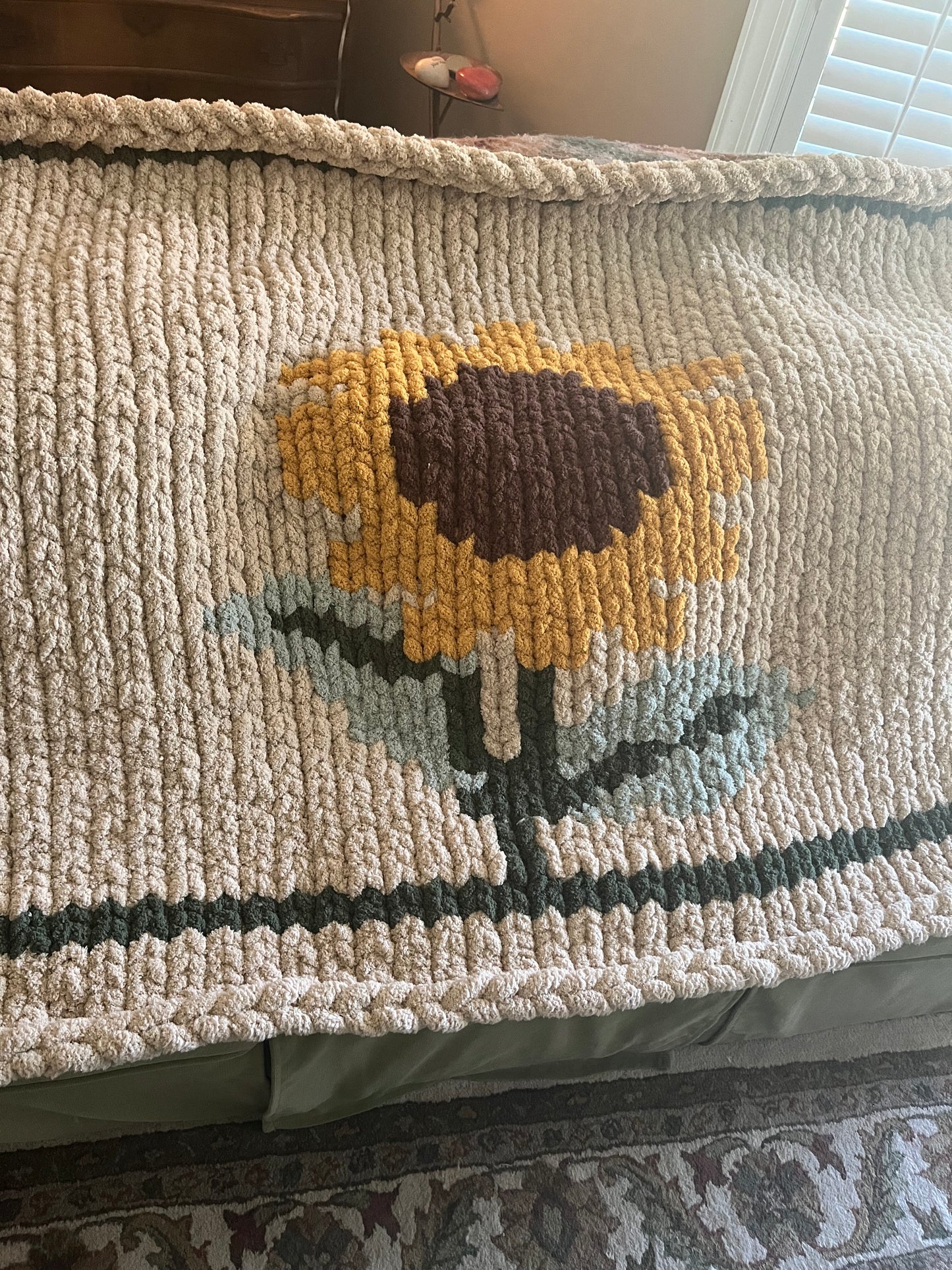 Hand Knit Sunflower Blanket (56x40): Brighten Your Space with Cozy Elegance