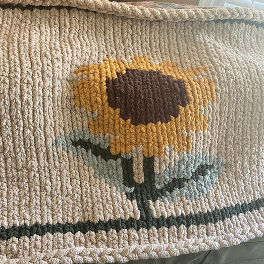 Hand Knit Sunflower Blanket (56x40): Brighten Your Space with Cozy Elegance